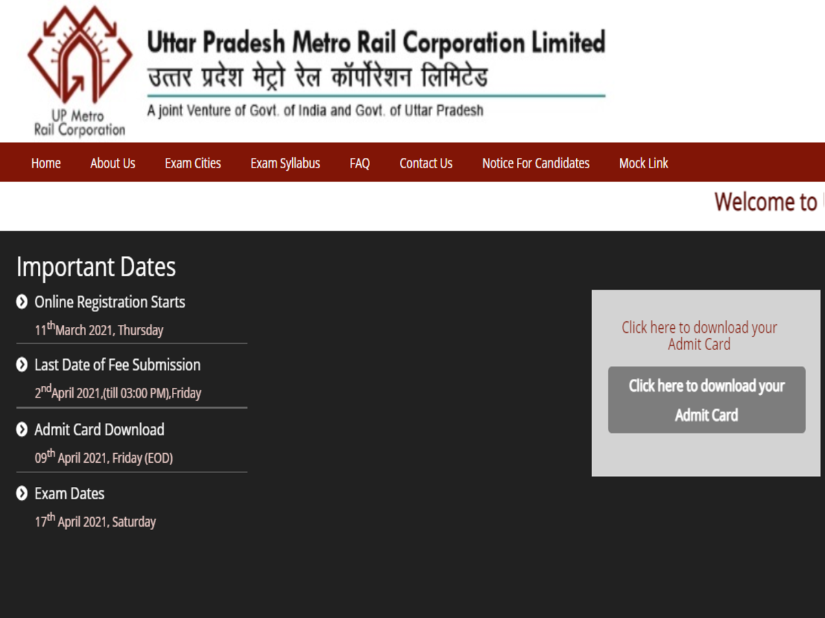 Upmrc Admit Card 2021 Released At Lmrcl Com Here S Direct Link Times Of India