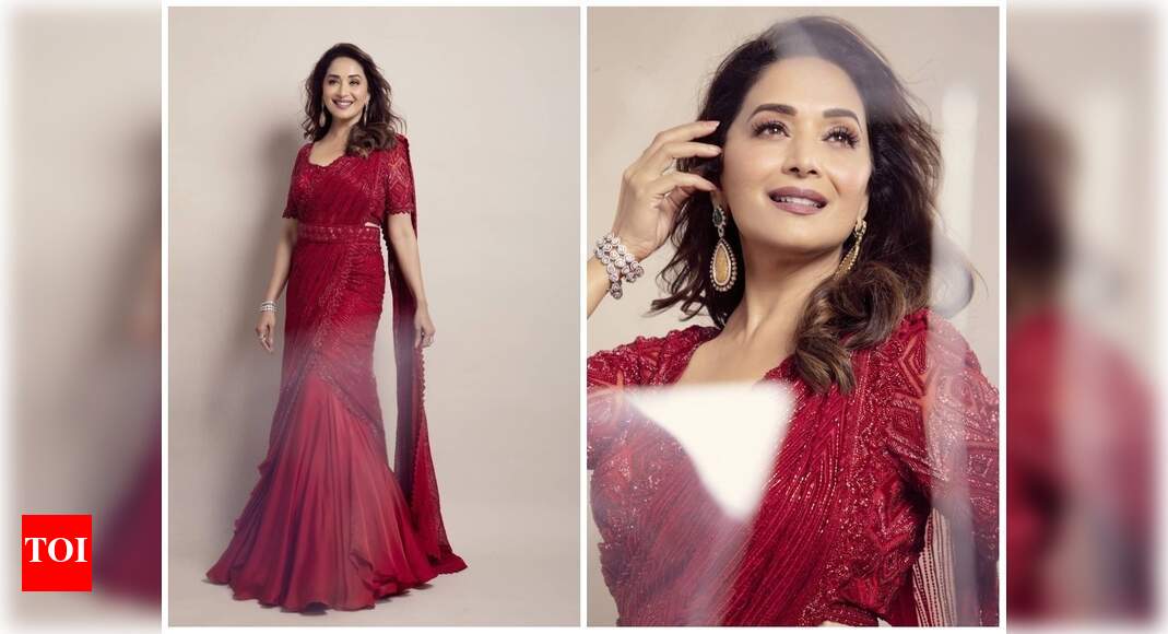 , Madhuri’s beautiful red saree look, The World Live Breaking News Coverage & Updates IN ENGLISH