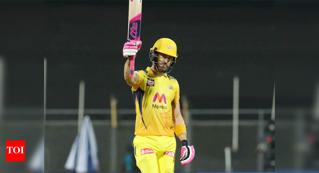 IPL 2021: Du Plessis, Gaikwad half centuries power CSK to 220/3 against KKR | Cricket News – Times of India