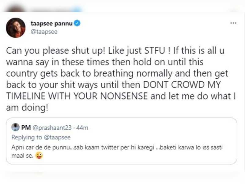 Taapsee Pannu savagely slams a Twitter troll: Don’t crowd my timeline with your nonsense