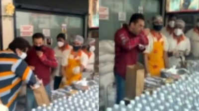 Salman Khan does quality check of food supply by tasting it before distributing the packets to COVID-19 frontline workers