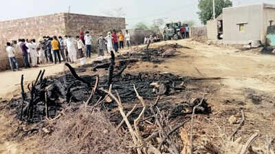 People gather at accident spot in Barmer on Tuesday