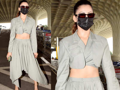 Urvashi 's cropped blazer and stylish skirt