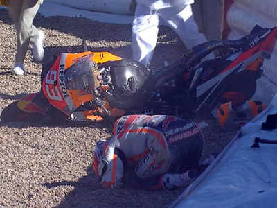 Spanish MotoGP: Marquez crashes heavily again at Jerez but races on