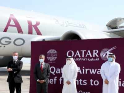 Three Qatar Airways B777 freighters bringing 300 tonnes of Covid aid to India