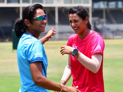 India's T20 captain Harmanpreet Kaur, left, and opener Smriti Mandhana are among the four players who have received clearance from BCCI to play 'The Hundred' (TOI Photo)