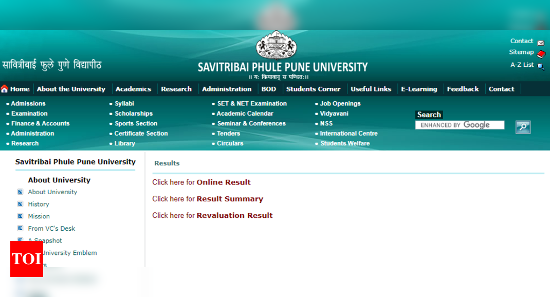 Sppu Results 2021 Sppu Ug Pg Semester Results Declared At Unipune Ac In Times Of India