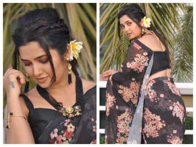 Prajakta Mali looks drop-dead gorgeous in this all-black floral saree; see pics