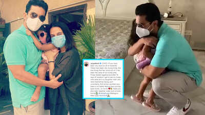 Viral! Angad Bedi and Neha Dhupia's daughter Mehr rushes into daddy's arms as his 16-day isolation ends after testing COVID-19 negative