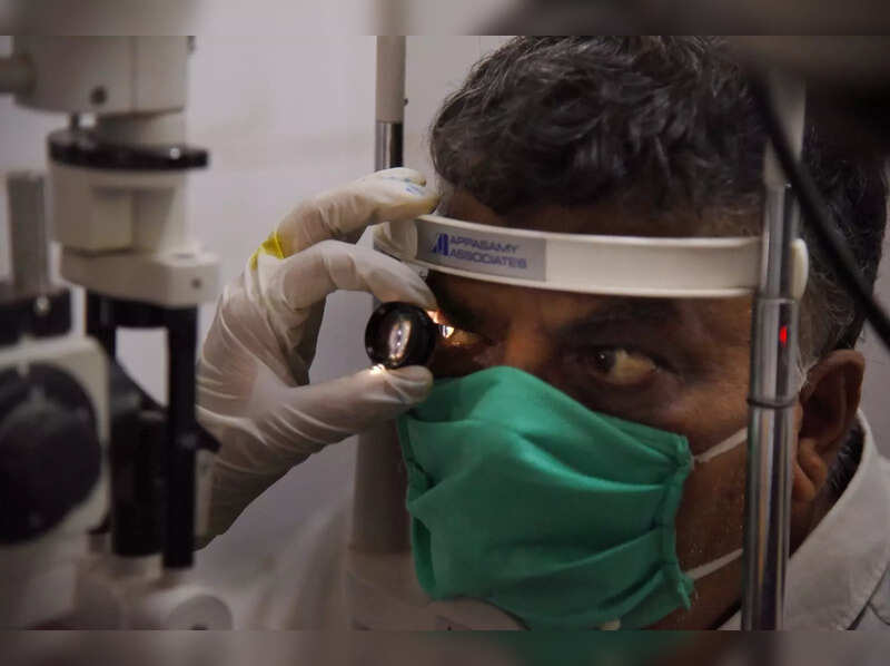 Navi Mumbai: A doctor checks a patient for black fungus at NMMC Hospital, Vashi. (PTI Photo)(