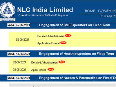 NLC Recruitment 2021 Apply for 65 SME Operators Times of India