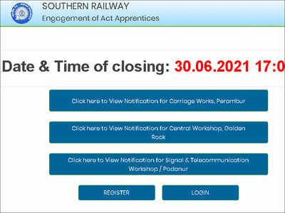 Southern railway apprentice recruitment 2021: Apply online for 3378 vacancies