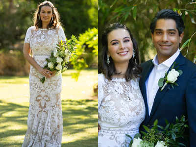 Evelyn Sharma stuns in a lace dress at her beautiful day wedding