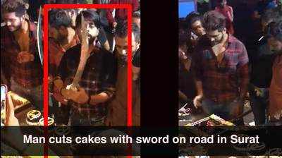 Viral video: Man cuts 10 cakes with sword on road in Surat