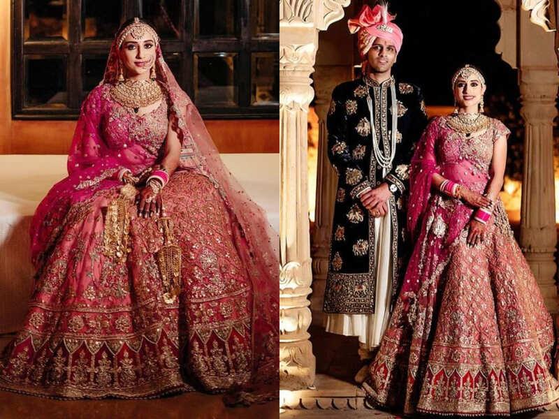 This bride stunned in a rouge pink lehenga inspired by Rajasthani jharokhas
