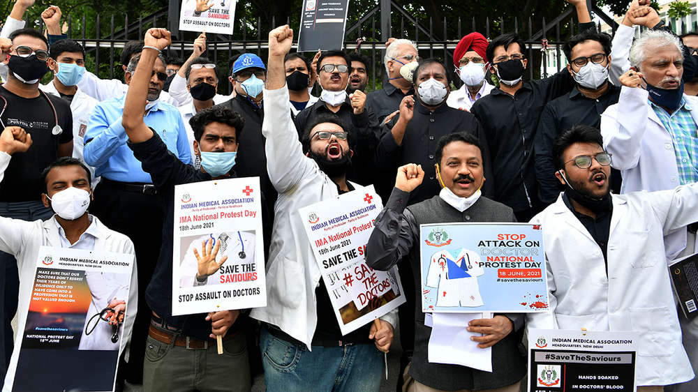 Indian Medical Association members participate in a nationwide protest