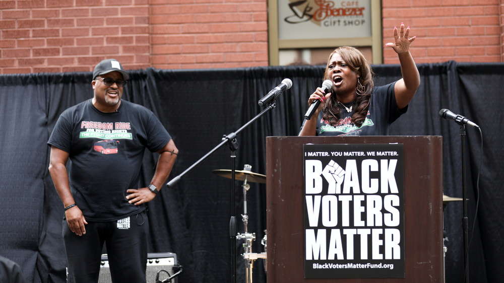 Co-founders of the Freedom Ride talks to the crowd