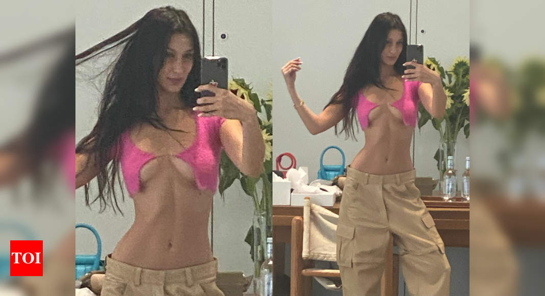 Bella Hadid Is Stunning in a Slinky Crop Top & Velour Sweatpants