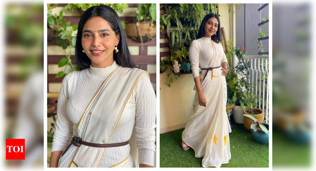 Aishwarya Lekshmi dresses to impress in an off-white saree with belt!