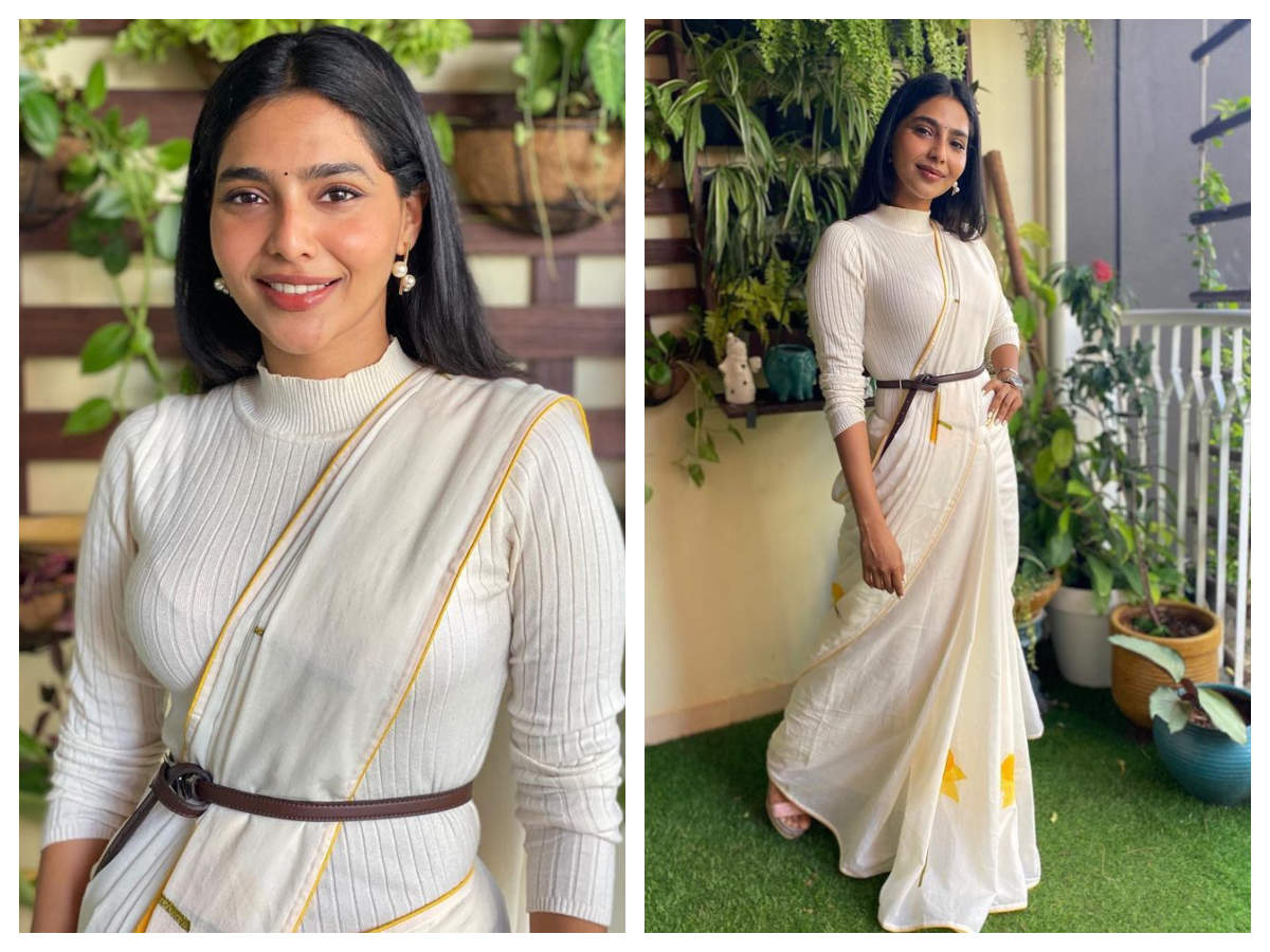 Aishwarya Lekshmi: Wow! Aishwarya Lekshmi redefines fashion as she drapes a saree along with a turtle neck top | Malayalam Movie News - Times of India