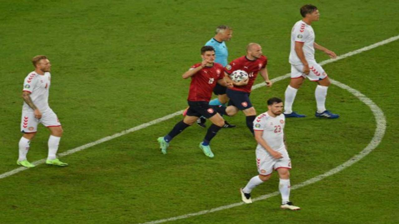 Czech Republic's Jan Boril heads the ball during the Euro 2020 soccer  championship quarterfinal match between Czech Republic and Denmark, at the  Olympic stadium in Baku, Saturday, July 3, 2021. (AP Photo/Darko