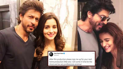 Shah Rukh Khan requests Alia Bhatt to cast him in her next home production, promises to be 'on time and very professional'