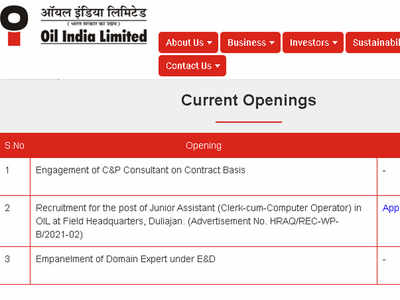 OIL Recruitment 2021: Apply online for 120 Junior Assistant posts