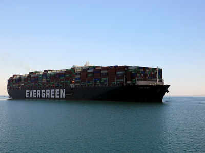 Ever Given container ship under way for departure from Suez Canal