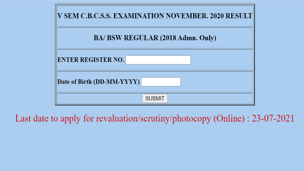 Kannur University result 2021 for 5th semester UG exams released