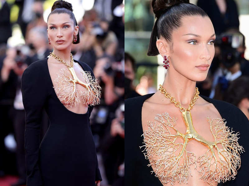 Bella Hadid's gold lung necklace at Cannes is breaking the internet