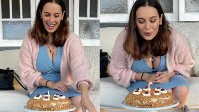Mommy-to-be Evelyn Sharma celebrates her birthday by cutting a delicious self-baked cake