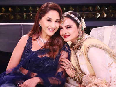 Exclusive Photos! Rekha decks up in gold to shoot with Madhuri Dixit for a TV show