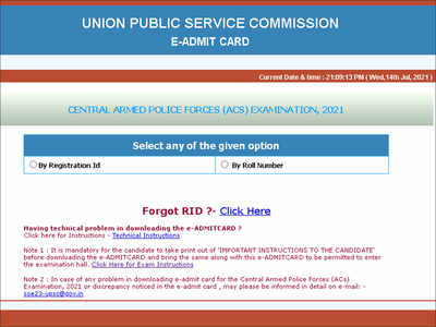 UPSC CAPF ACs e-Admit Card 2021 released, download here