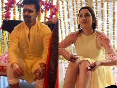 Rahul Vaidya grooves in yellow on his haldi ceremony, bride-to-be Disha Parmar is showered with rose petals; see photos and videos