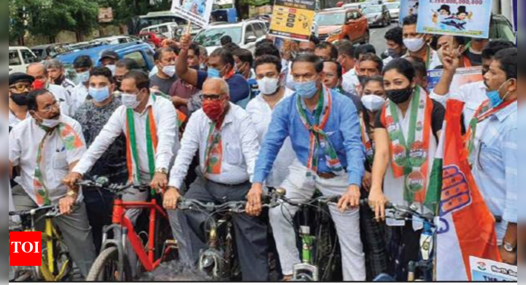 Goa: Congress holds cycle rally, wants excise & VAT on fuel axed | Goa ...