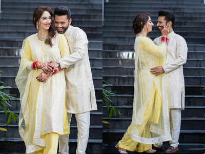 Newlyweds Rahul Vaidya and Disha Parmar look dreamy in Abu Jani Sandeep Khosla creations