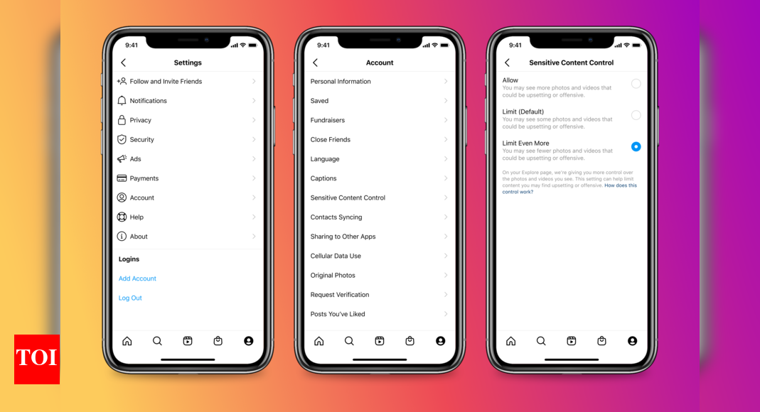 Instagram: Instagram allows users to control how much violent, sexually