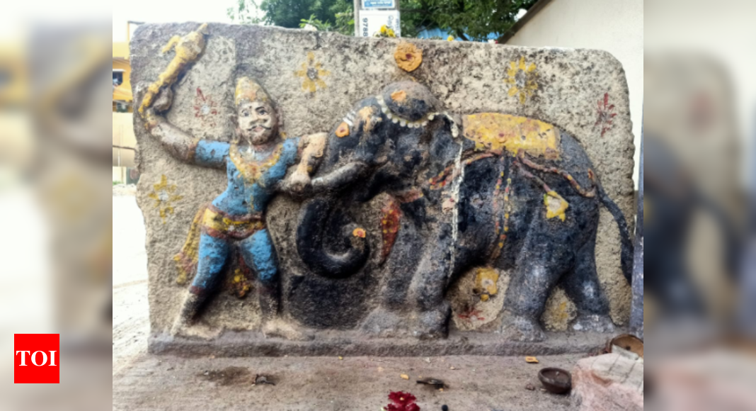 Memorial stone found in Madurai depicts mahout trying to tame elephant ...