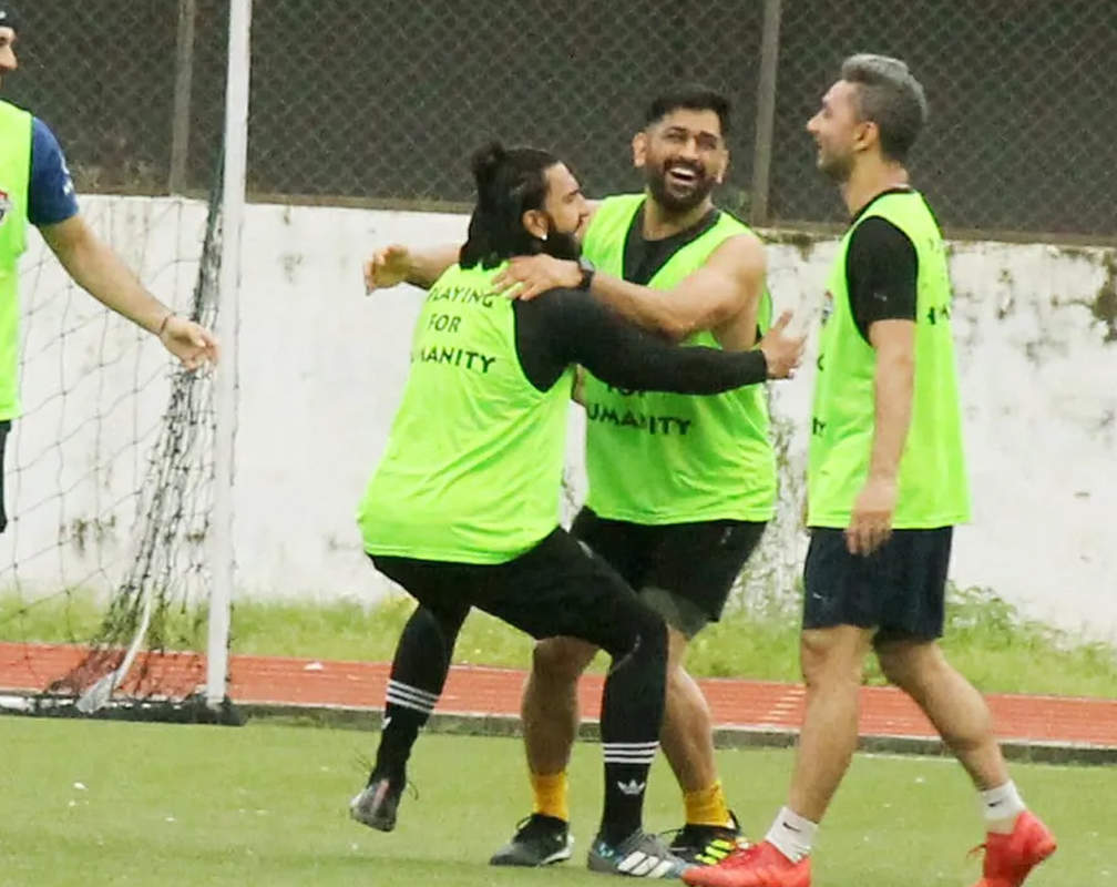 
Ranveer Singh, MS Dhoni share light moment during football match
