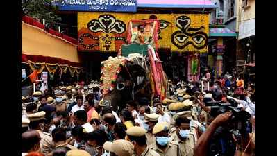 Hyderabad: Karnataka jumbo take part in Bonalu procession