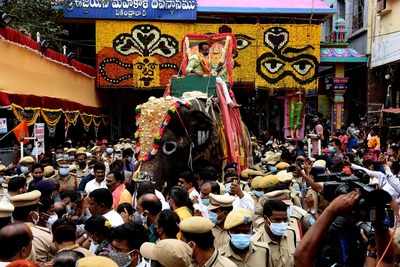 Hyderabad: Karnataka jumbo take part in Bonalu procession