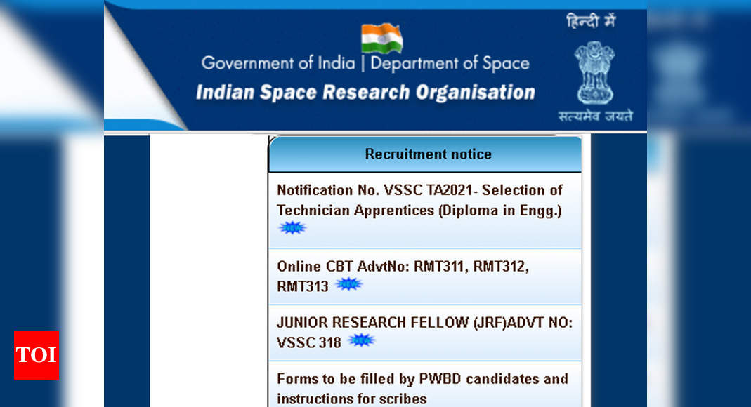 Vssc Apprentices Recruitment 21 Apply Online For 158 Posts For Training Year 21 22 Times Of India