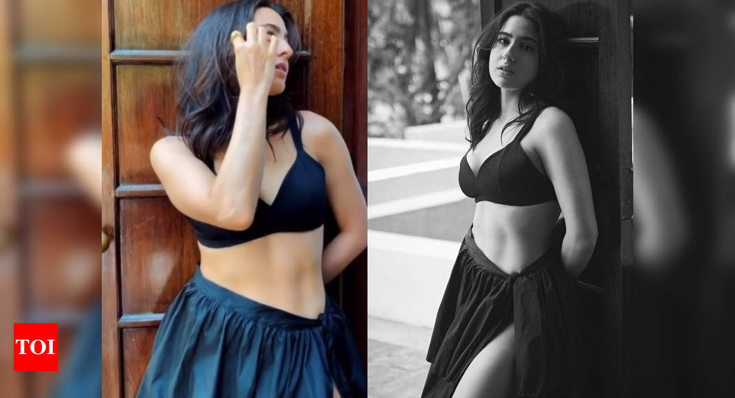 Sara Ali Khan looks sizzling hot in bra-top and tiered skirt