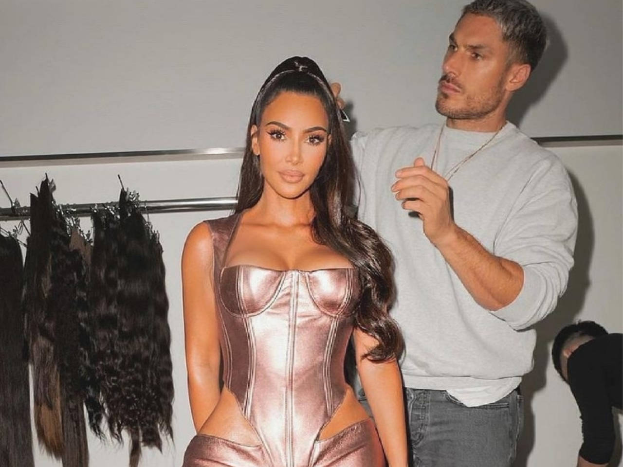 Kim Kardashian wears latex to Kanye West's Sunday Service in Paris