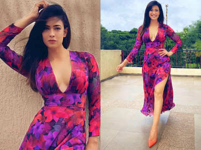 Shweta Tiwari's pretty floral thigh-high slit dress