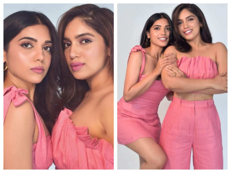 Bhumi Pednekar Twins With Sister Samiksha In Pink As They Pose For Some Sweet Pictures Together 0102