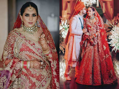 This bride wore a beautiful red silk lehenga
