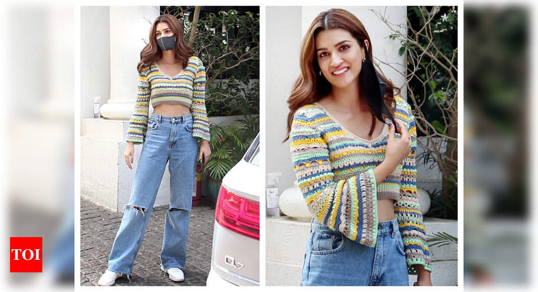 Kriti Sanon Looks Chic And Stylish In Her Multi Coloured Crop Top And Ripped Jeans See Pics