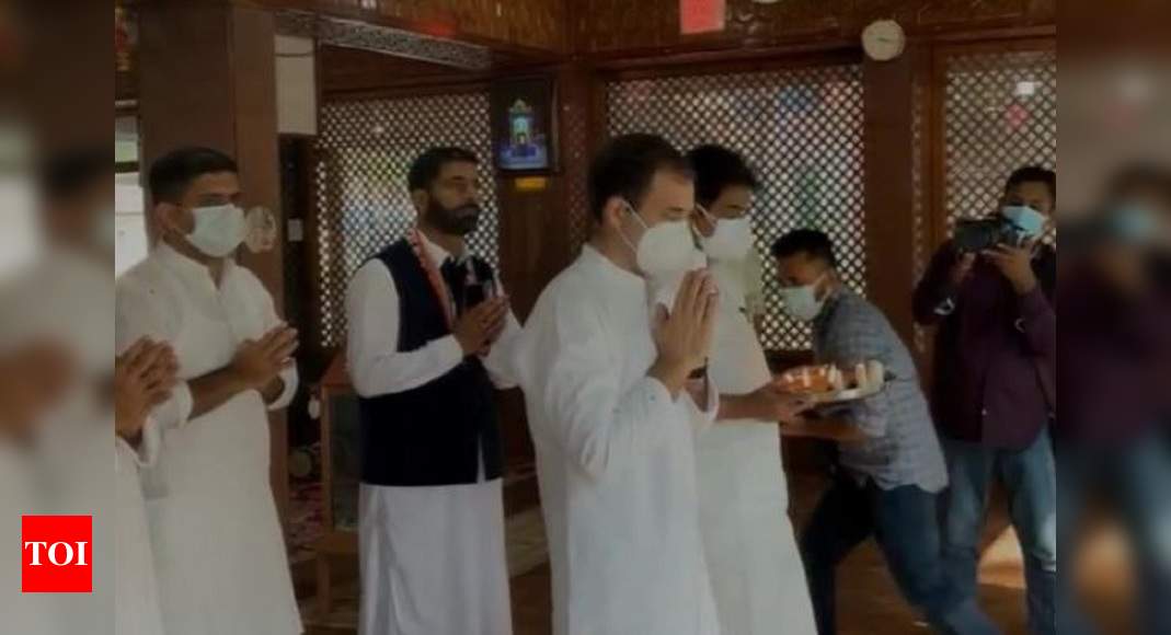 On Kashmir visit, Rahul offers prayers at Durga temple