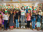 Pictures of Mishika Chourasia celebrating Independence Day with children